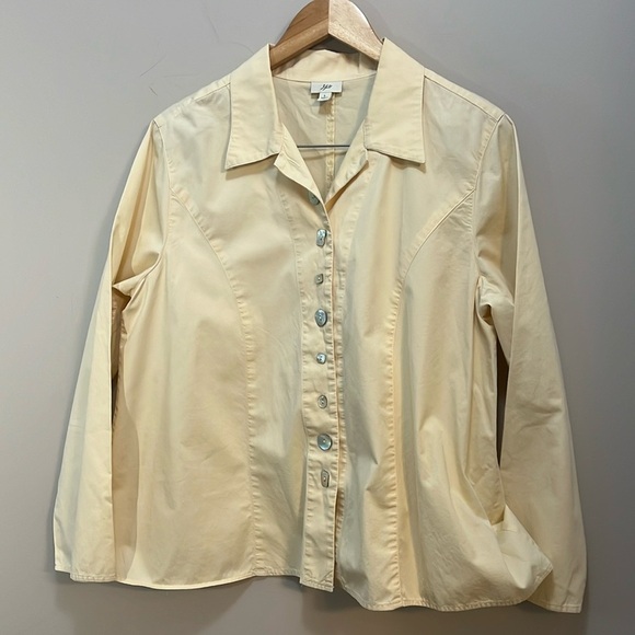 J JILL Yellow Unlined Jacket Long Sleeve Classic Collared Button Down Shirt szL - Picture 2 of 10